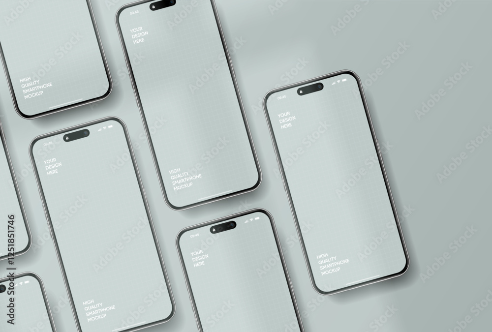 Poster Realistic smartphone mockup. Mobile phone vector with isolated on white background. Device front view. 3D mobile phone with shadow. Realistic, high quality smart phone mockup for ui ux presentation.
