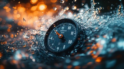 Water-splashed gauge, night bokeh, submersion, pressure