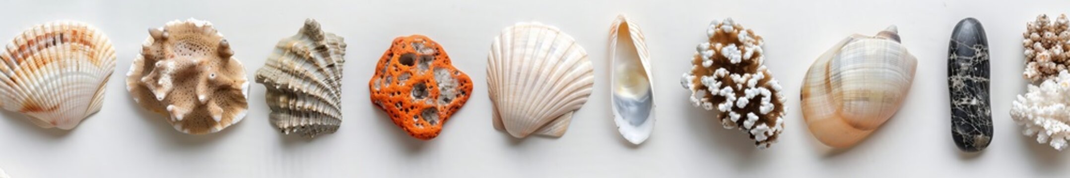 piece of coral, stone, shell top view on white background.