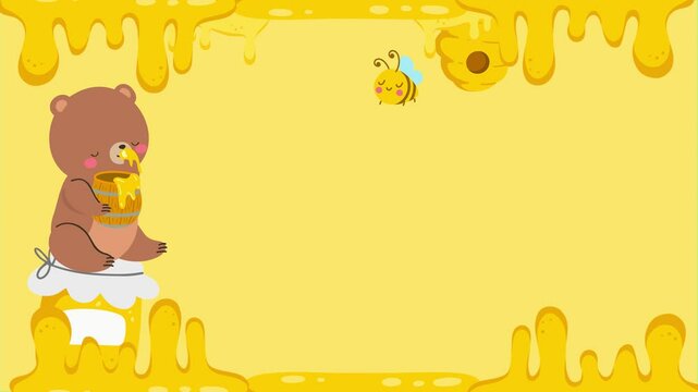 bear and honey frame, 2d looping animation