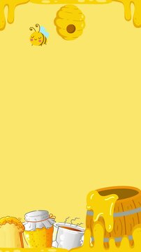 bee and honey with tea and bread frame, 2d looping animation