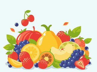 Nutritious Fruits and Berries in Colorful Vector Graphic