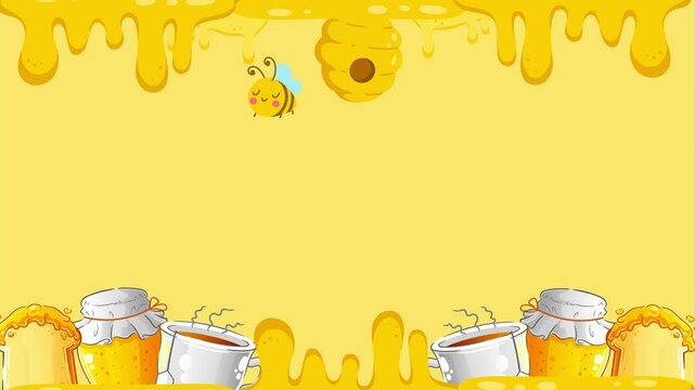 bee and honey with tea and bread frame, 2d looping animation