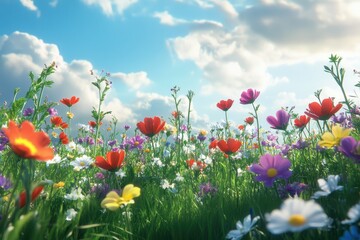 Obraz premium Vibrant Wildflowers Bloom in a Sunny Meadow