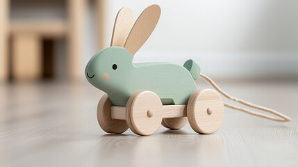 easter gift ideas kid. Wooden pull along bunny toy in pastel colors for playful fun