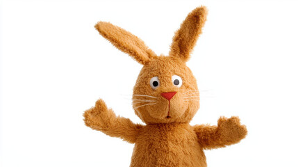 easter gift ideas kid. Fluffy brown bunny puppet with movable ears, fun toy for kids
