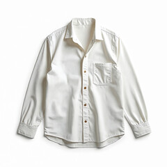 Isolated white long sleeve button-down shirt. Classic design, pocket detail. Garment made of breathable cotton linen for men women. Casual, elegant style clothing for vacation, office, daily wear.
