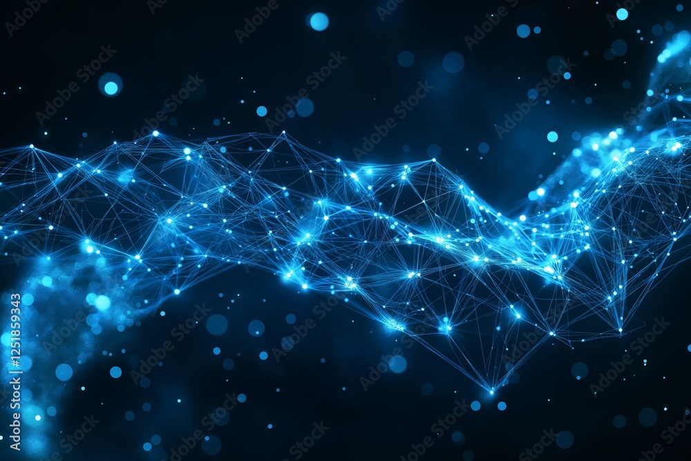 Poster Abstract blue digital network structure with glowing connections, symbolizing data transfer, artificial intelligence, and futuristic technology, Generative AI