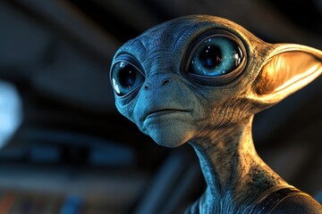 Close-up Portrait of an Alien with Large Blue Eyes