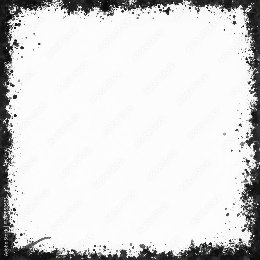 Poster Grunge style frame for graphic design needs with black textured border. Abstract art element with distressed look for overlay effect. Template with aged surface, dirty grunge style design.
