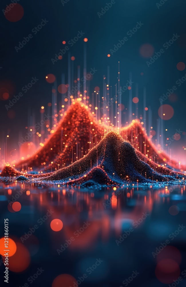 Aufkleber illustration of abstract data visualization with digital landscape, resembling mountains, reflected 