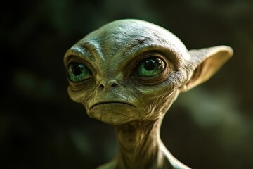 Fototapeta premium Close-up Portrait of a Grey Alien with Large Green Eyes