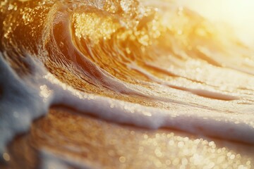 Golden ocean wave curling at sunset, illuminated by warm sunlight, capturing the beauty, power, and movement of nature in a coastal landscape, Generative AI