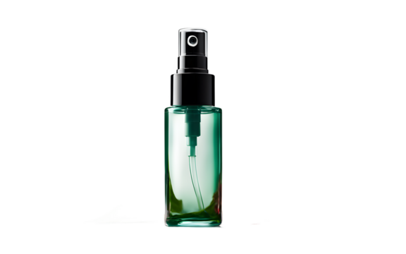 A stylish travel-size face mist bottle with a fine spray nozzle on a empty plain background