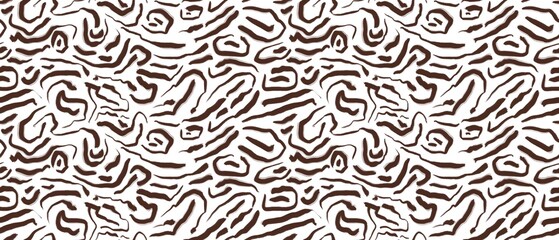 Seamless abstract textured pattern. Brown lines, stains on white. Digital brush strokes. Design for textile fabrics, wrapping paper, background, wallpaper, cover.