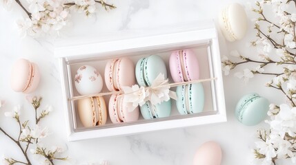 Modern Easter gift box featuring colorful treats and candles for a festive celebration