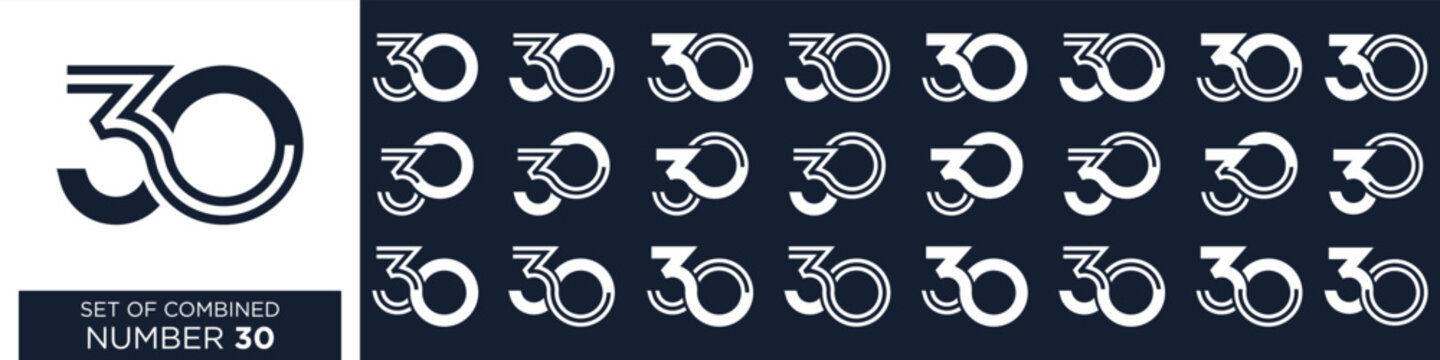 collection of creative number 30 logo designs. abstract thirty design vector illustration