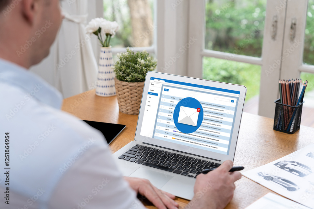 Poster email notification message showing on computer screen brisk. digital marketing message information t