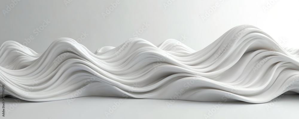 Poster Modern abstract wave of white fluid forms smooth elegant shapes. Sculpted marble art background shows fluidity texture, harmony in creative visual composition. Perfect for aesthetic design projects.
