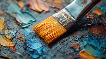 Obraz premium Oil paints and brush close-up.