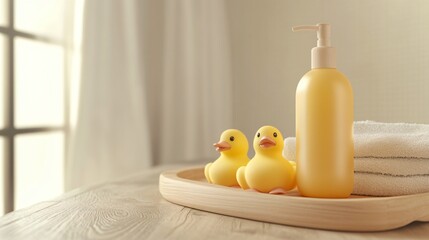 Light Yellow Shower Gel Bottle for Bathroom and Body Care