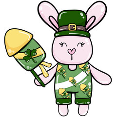 Rabbit holding a firework, St. Patrick’s Day festival