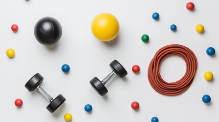  Fitness equipment on a white background.
