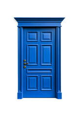 Classic molded framed entry wooden blue door, isolated on white background
