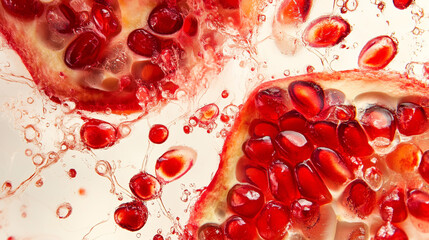  Juicy pomegranate in water.