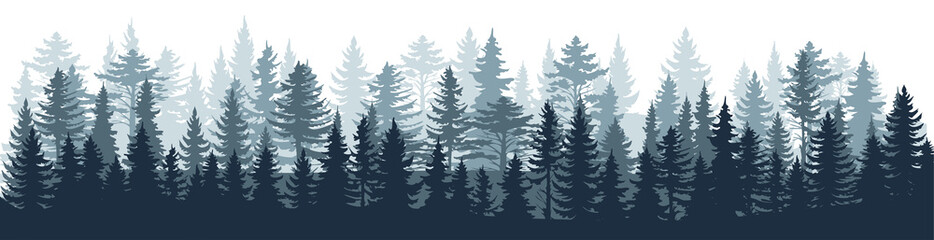 Pine forest silhouette wood tree background wild vector image