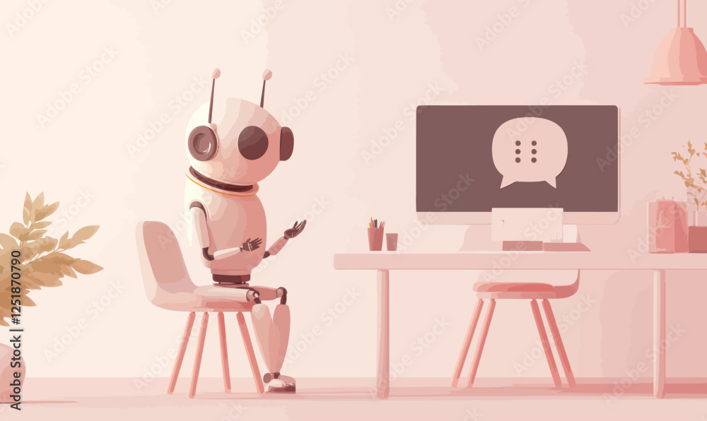 Poster ai chatbot generating innovative solutions on computer in modern workspace vector