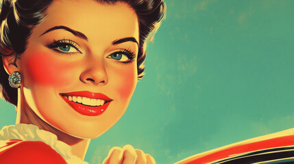  Retro portrait of a smiling woman in 1950s style.