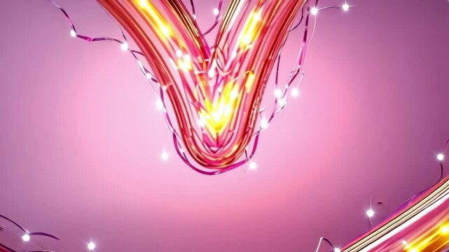 Glowing heart with pink fairy lights on soft purple background. The 14th of February. Happy Valentine's Day