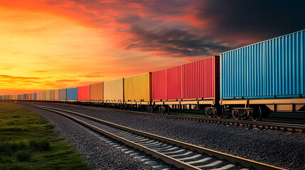 Obraz premium freight train with cargo containers AI generative 