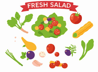 Fresh Salad Ingredients Vector Graphics for Nutrition Blogs