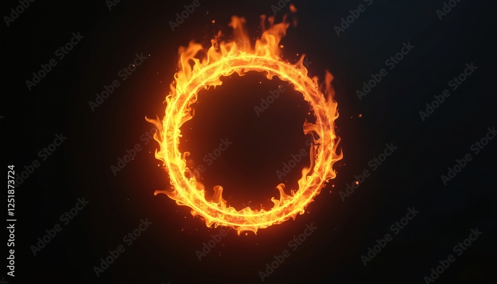 Poster fiery ring of flames on black backdrop. abstract burning round shape with blurred motion. dangerous 