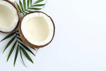 Coconuts on white background, top view