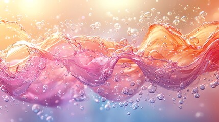 Abstract swirling liquid with floating air bubbles, creating a vibrant, dynamic effect against a gradient background