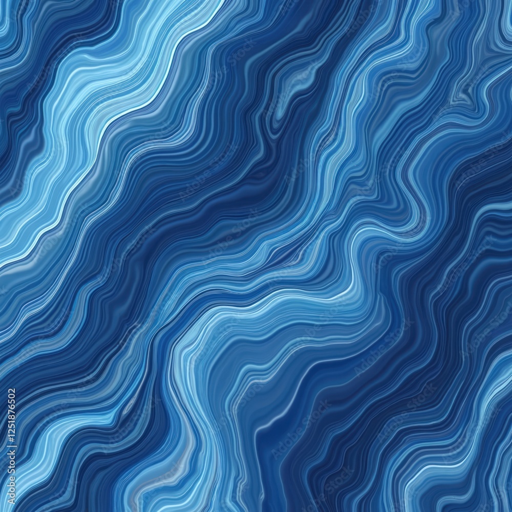 Poster seamless pattern of blue iridescent glass with wavy texture. abstract liquid azure marble background