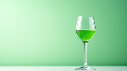 Fototapeta premium Elegant glass with green drink against minimalist green background