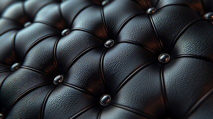 Black leather upholstery featuring deep button tufting and soft, luxurious texture