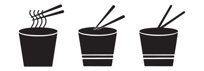 noodles icon set. Ramen bowl with chopsticks vector icon collection