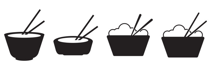 Chopsticks icons set. Chop stick vector isolated on black and white background. Icon chopstick Japanese food, noodles, Korea wood stick Chinese sushi chop in restaurant. Vector illustration.