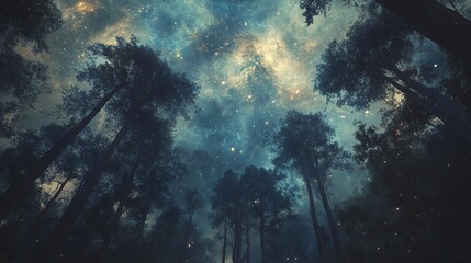 Obraz premium Stargazing at night enchanted forest under a cosmic sky nature photography serene environment unique perspective