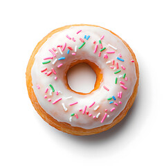 Top view glazed donut with a smooth and shiny icing isolated on white