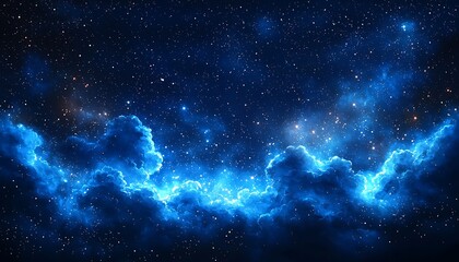Blue watercolor background with abstract white dots resembling stars in a serene night sky