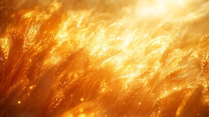 Bright golden wheat stalks glowing in the sunlight, creating a radiant and abundant atmosphere