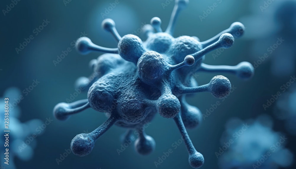 Aufkleber illustration shows molecular structure in shades of blue. microscopic virus cell close-up as science