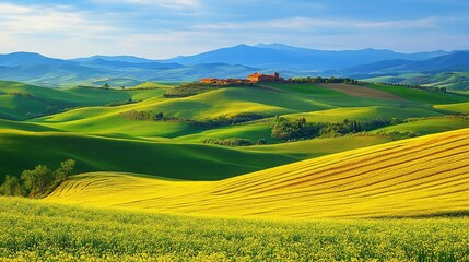 Fototapeta premium Serene rolling hills tuscany landscape photography lush green environment wide-angle view nature's beauty