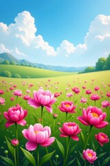 Obraz premium peony patch in a sunny field with blooming flowers, blooms, flowers, peony